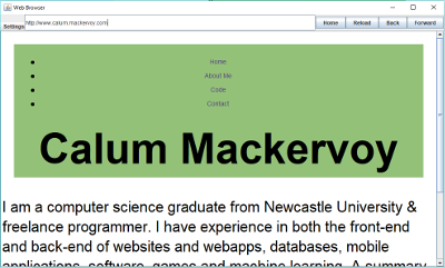 Screenshot of this website on the web browser