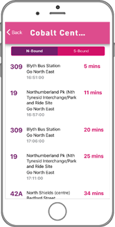 Screenshot of the bus timetable feature