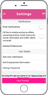 Screenshot of the settings screen