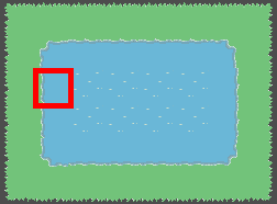 A screenshot of the game map with a grassy verge highlighted by a red box