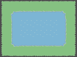 A screenshot of the 2D map rendered: a pond surrounded by grass